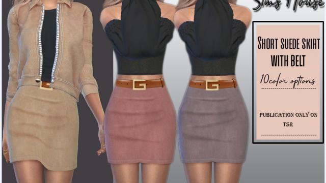 Short suede skirt with belt