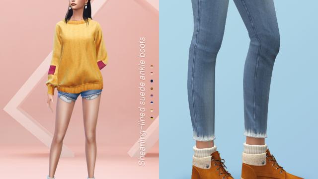 Jius-Shearling-lined suede ankle boots для The Sims 4