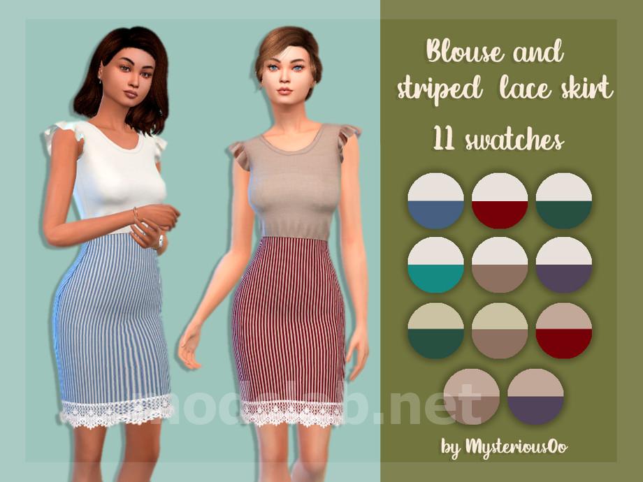 Download Blouse and striped lace skirt for The Sims 4
