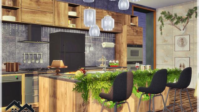 Papa Noel 2020- Kitchen with Dining для The Sims 4