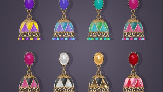 Color Block Jhumka Earrings for The Sims 4