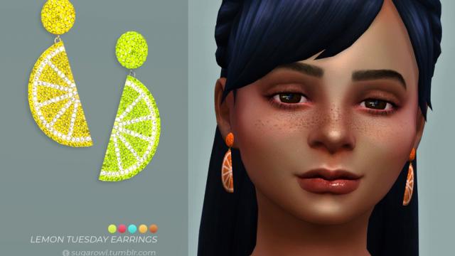 Lemon Tuesday earrings | Kids version для The Sims 4
