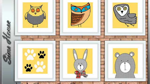Wall Art Painting Baby Paintings on Yellow Background for The Sims 4