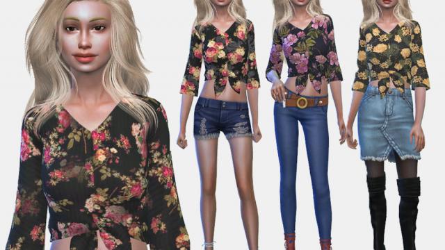 Vintage Flower Tie Top