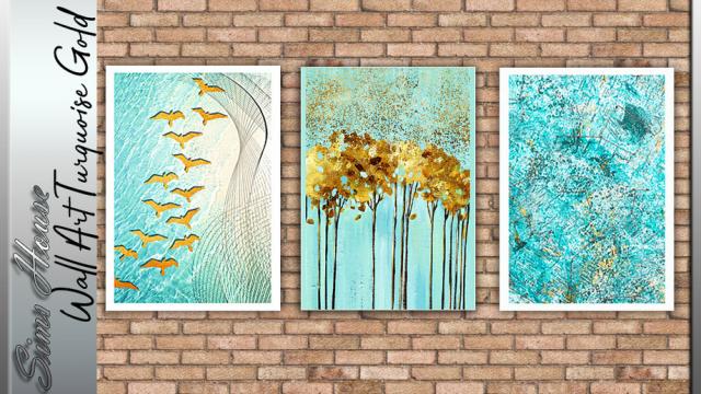 Wall Art Turquoise Gold for The Sims 4