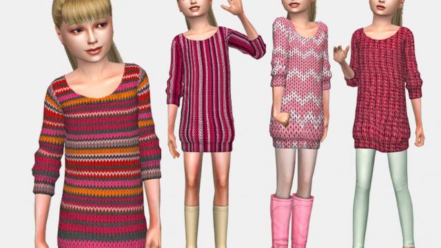 Junior Pink Sweater Dress for The Sims 4