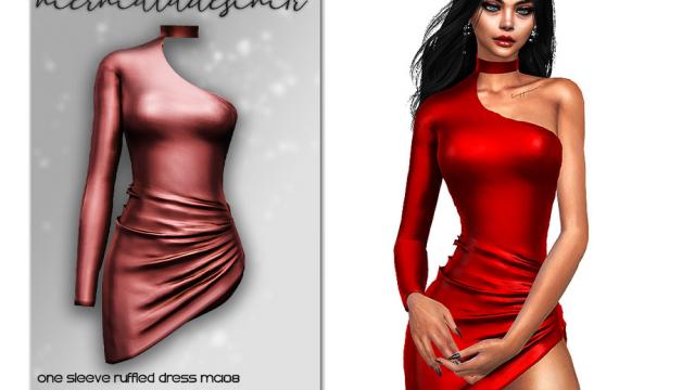 Download One Sleeve Ruffled Dress MC108 for The Sims 4