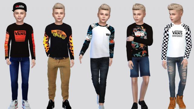 VANS Longsleeve Shirt Kids - Пак блузок для The Sims 4