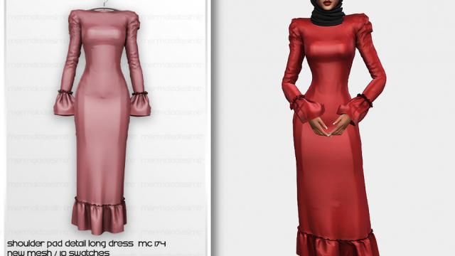 Shoulder Pad Detail Long Dress MC174 for The Sims 4