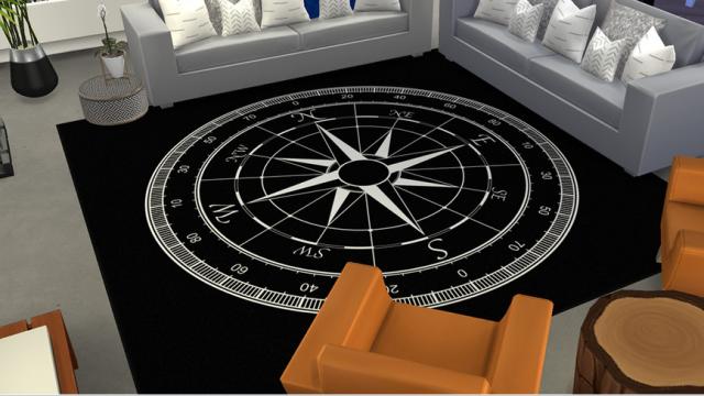 Black and White Compass Area Rug for The Sims 4