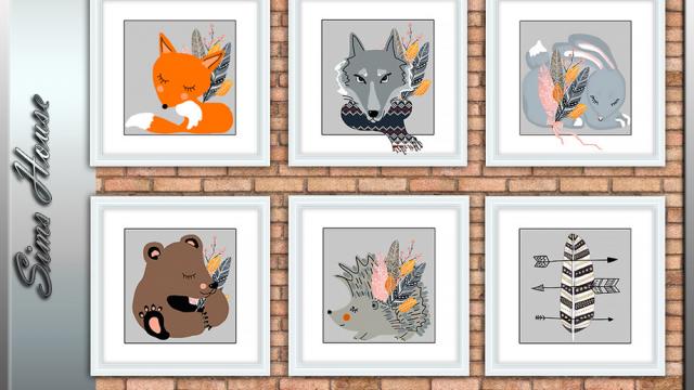 Wall art paintings Baby Paintings on a Gray Background for The Sims 4