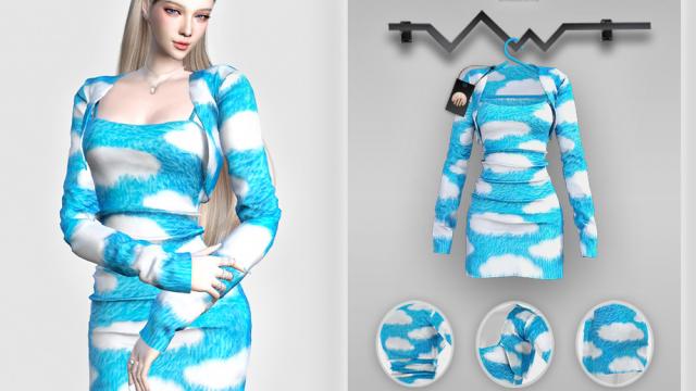 Cloud Print Dress BD448 для The Sims 4