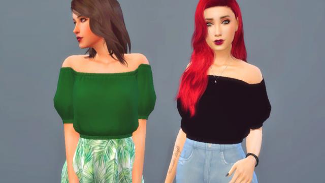 VV Off-Shoulder Crop Top - Dark for The Sims 4