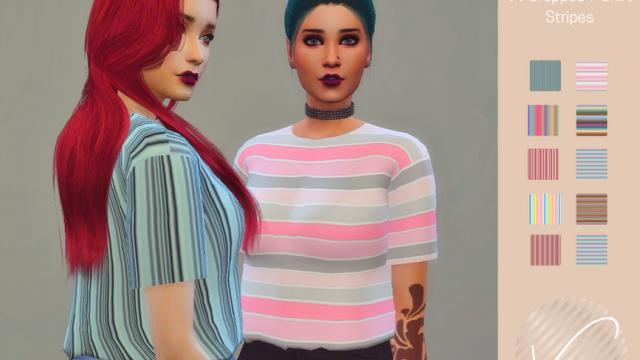 VV Cropped T-Shirt - Striped for The Sims 4