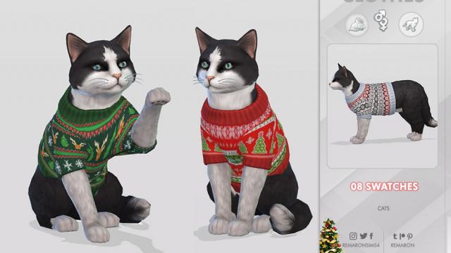 Holiday Wonderland - Christmas Sweater for Cats для The Sims 4
