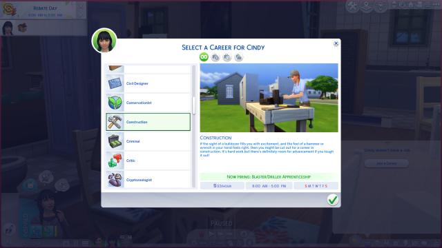 Карьера строителя / Construction Career для The Sims 4