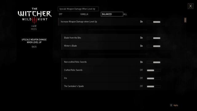 Upscale Weapon Damage when Level Up for The Witcher 3 Next Gen