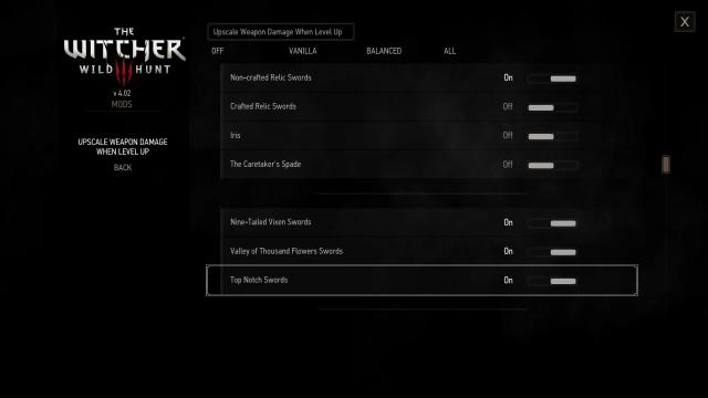 Upscale Weapon Damage when Level Up for The Witcher 3 Next Gen