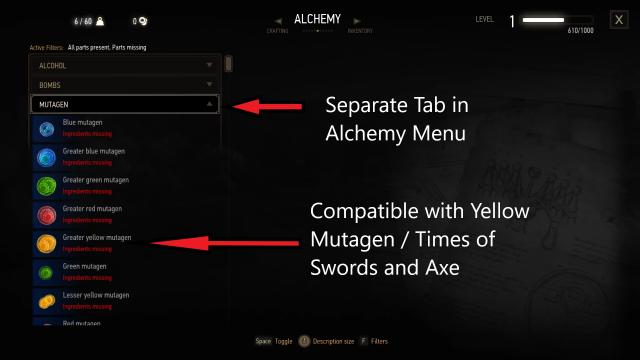 Mutagen Tab Alchemy для The Witcher 3 Next Gen