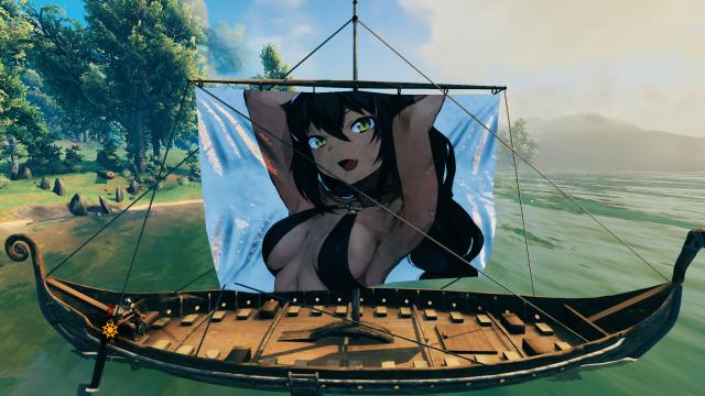 Anime Girl Sails on Longship